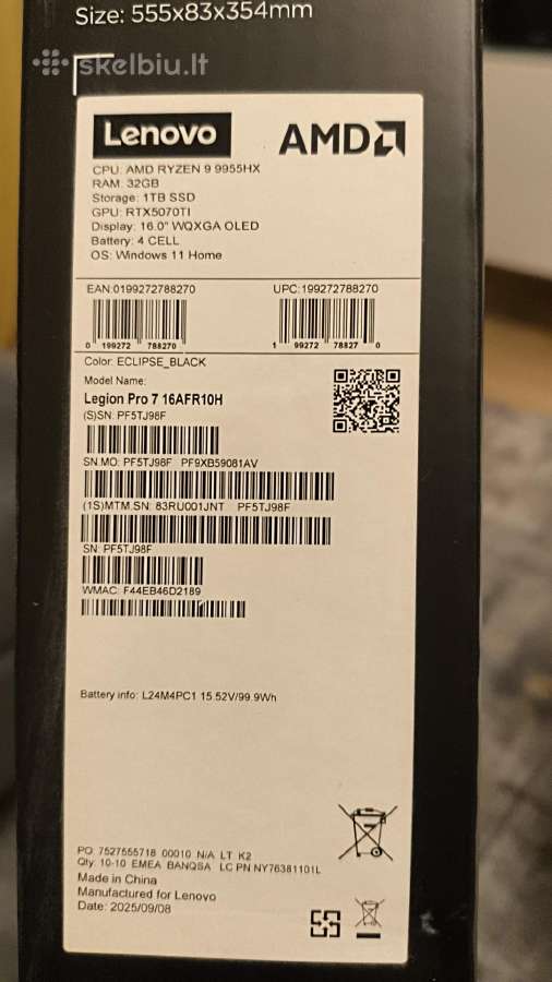 Lenovo Legion Pro 7 Rtx 5070 ti Ryzen 9 9955hx - nuotraukos Nr. 3