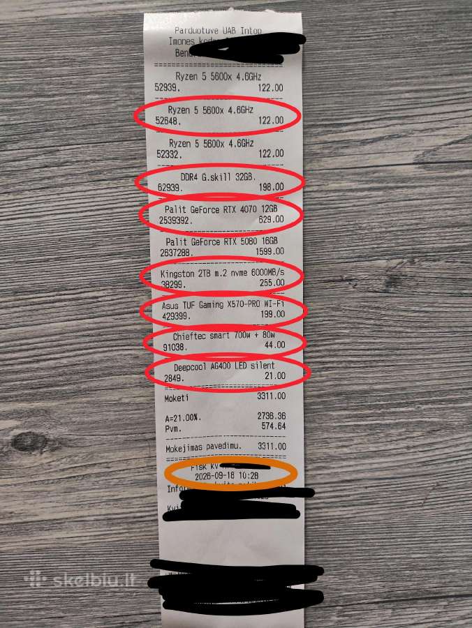 Pigiai! Naujas Rtx 4070 Ryzen 5600x 32gb SSD 2tb - nuotraukos Nr. 3