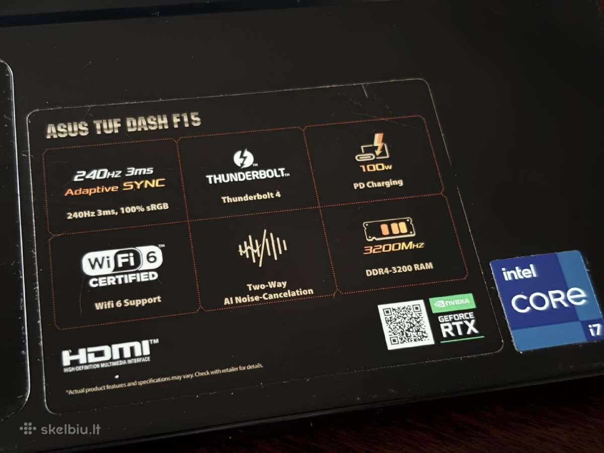 Asus Tuf F15 Dash i7 rtx 3070 240hz - nuotraukos Nr. 3