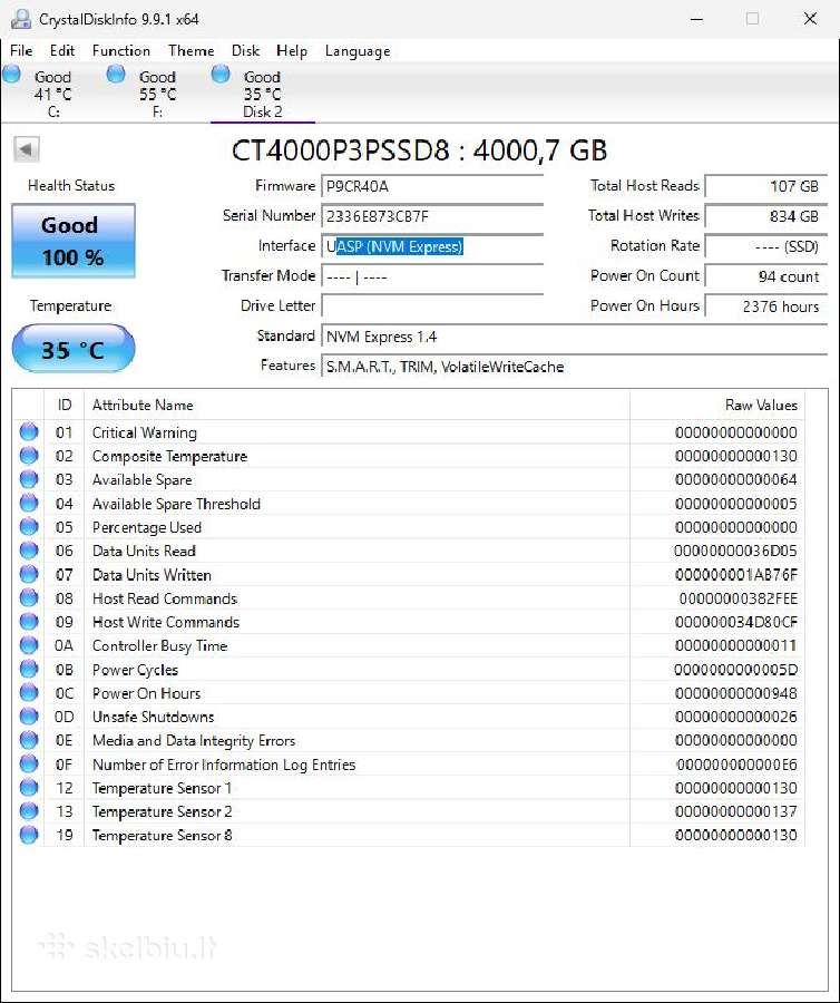 Crucial P3 Plus 4tb ct4000p3pssd8 - nuotraukos Nr. 3