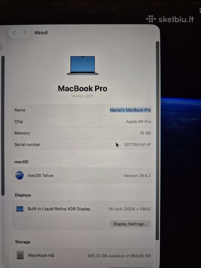 Apple MacBook Pro 14" M1 Pro / 1tb - nuotraukos Nr. 3