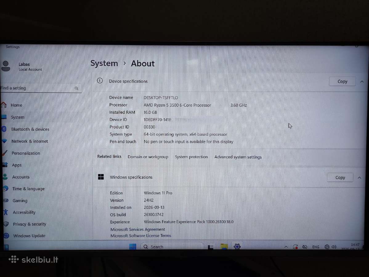 Kompiuteris Ryzen 5-rx5700xt-16gb RAM-windows 11 - nuotraukos Nr. 14