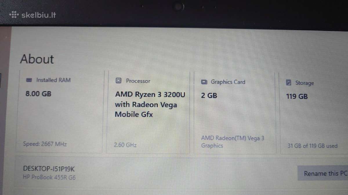 Hp Probook 455r G6 Ryzen3 - nuotraukos Nr. 2
