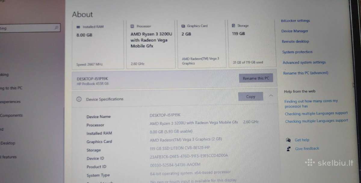 Hp Probook 455r G6 Ryzen3 - nuotraukos Nr. 5