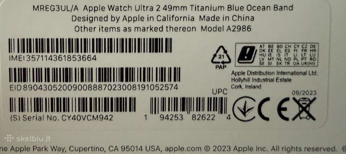 Apple Watch Ultra 2 49mm Titanium Blue Ocean Band - nuotraukos Nr. 2