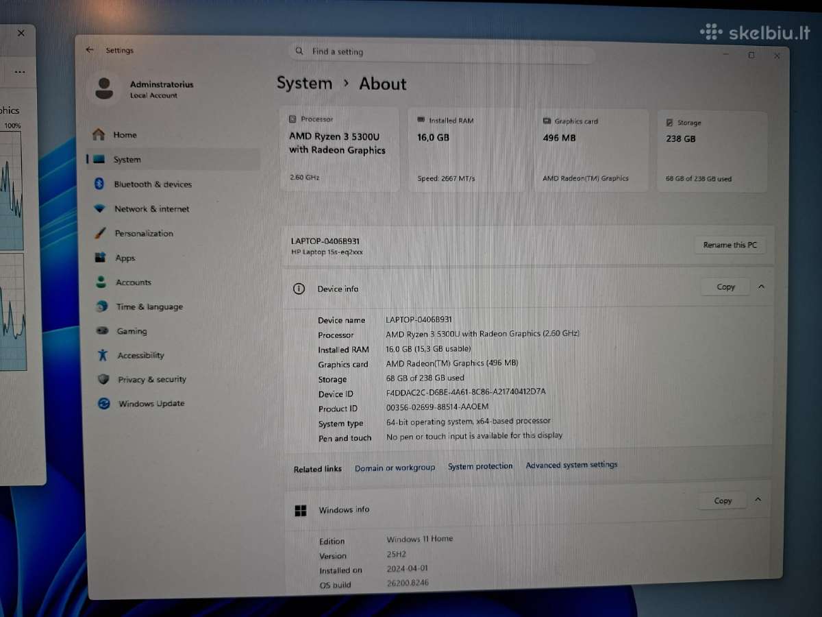 Hp kompiuteris be ekrano Ryzen 5300u 16gb 256gb - nuotraukos Nr. 2