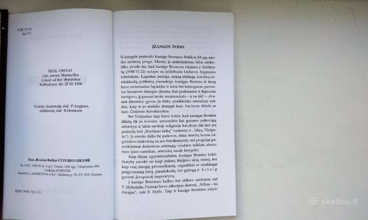 Kun. B. Bulika. Vyturio giesmė. 1998 m. leid. - nuotraukos Nr. 2