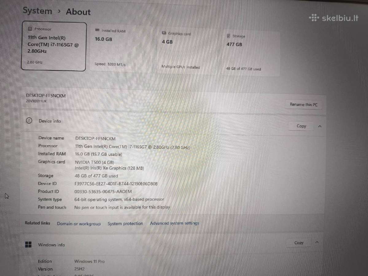 Thinkpad P14s 14.0 Ips i7-1165g7 16gb 512gb SSD - nuotraukos Nr. 4