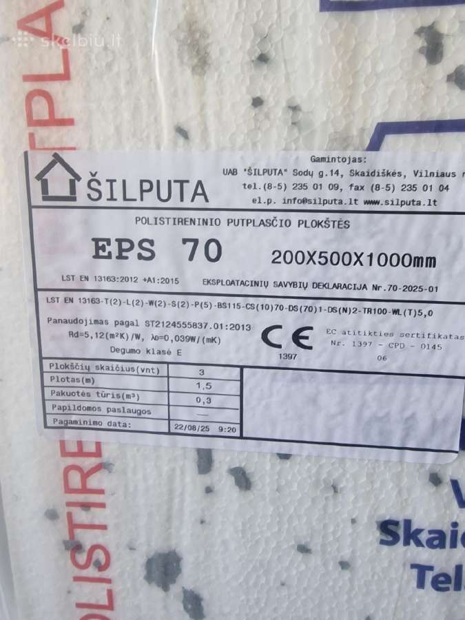 Parduodu putplasti Eps70, 200x500x1000mm, - nuotraukos Nr. 3