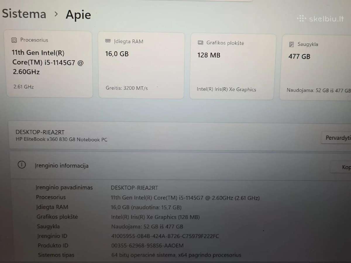 Hp Elitebook x360 830 G8 (Touch) – i5-1145g7 +3mėn - nuotraukos Nr. 5