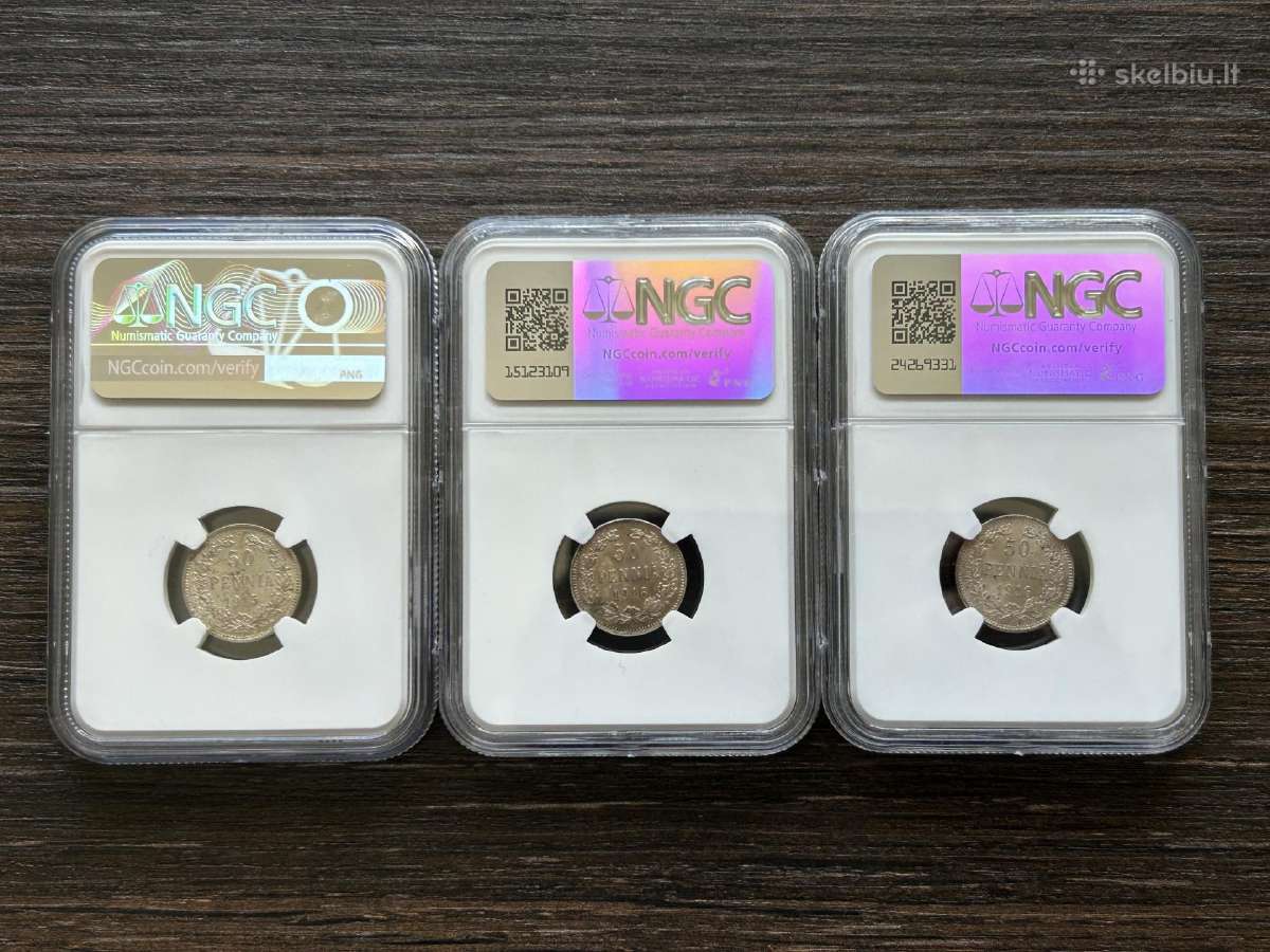 Suomija 50 Pennia 1915, 1916 Ngc Ms64 - nuotraukos Nr. 2