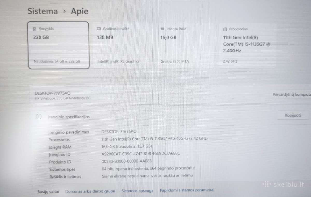Verslo Hp Elitebook 850 G8 Intel I5-1135g7 16gb - nuotraukos Nr. 3
