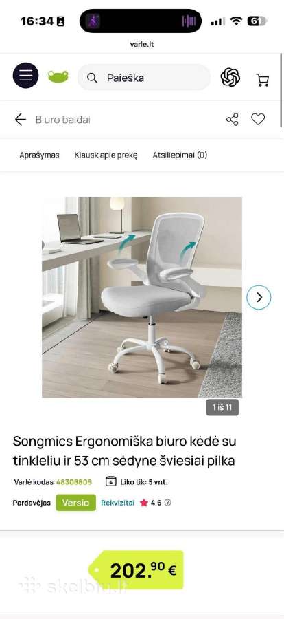 Stilinga ir patogi Songmics ergonominė biuro kėdė - nuotraukos Nr. 14