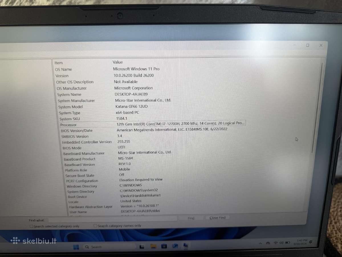 Msi Katana Gf66 12ud Gaming kompiuteris – i7 - nuotraukos Nr. 9