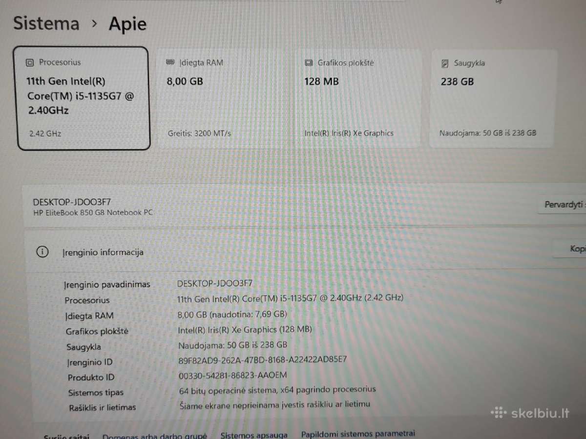 Hp Elitebook 850 G8 – i5-1145g7 / 8gb / 256gb - nuotraukos Nr. 4