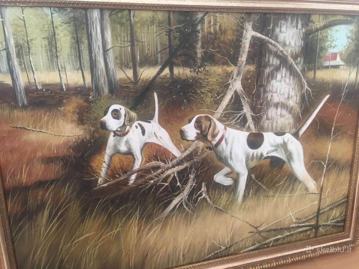 Antikvarinis paveikslas D.newman Dogs - nuotraukos Nr. 2