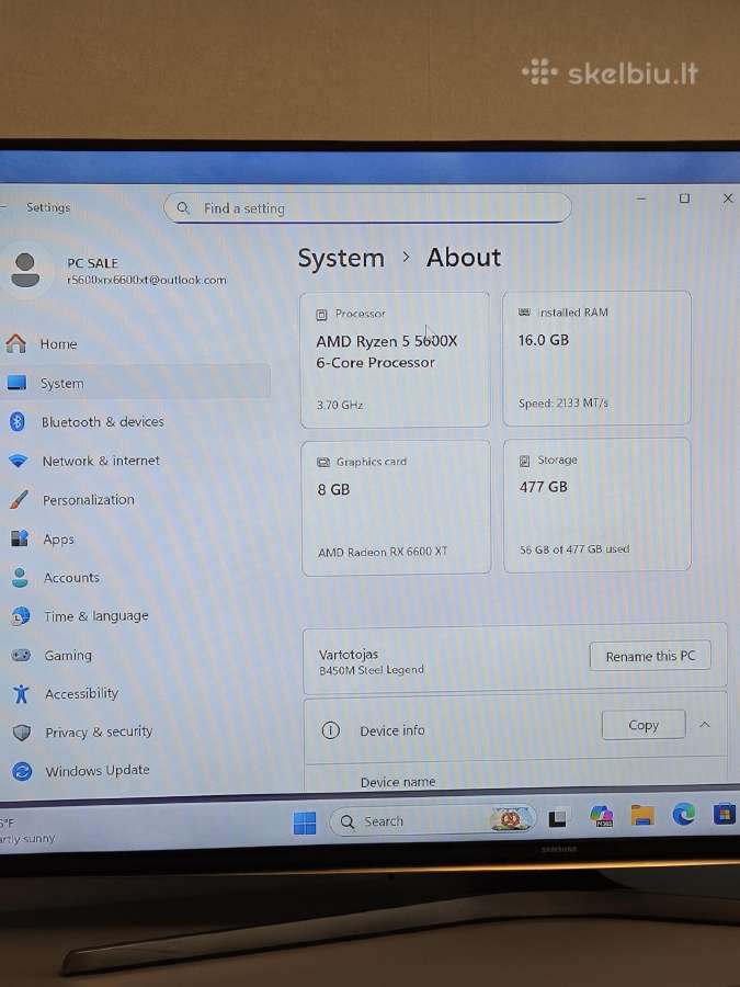 5600x Rx6600xt 16gb Ddr4 B450 512gb 650w A290 - nuotraukos Nr. 9