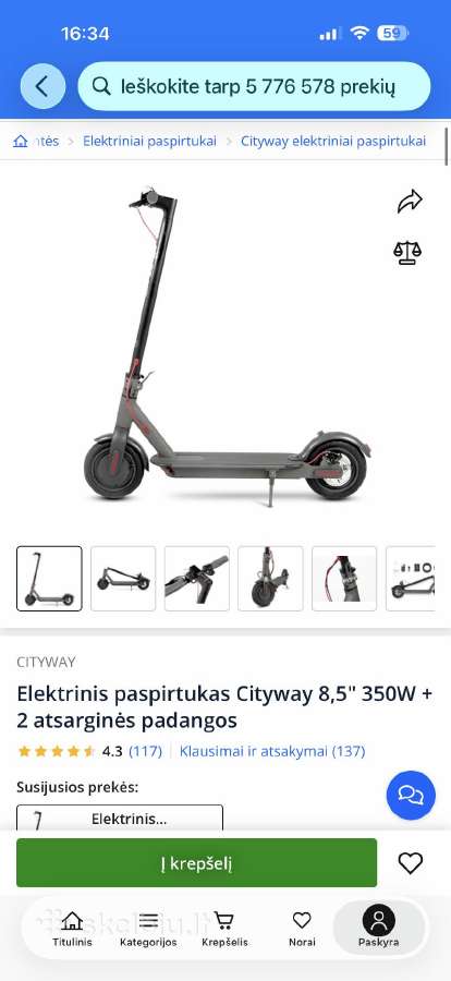 Elektrinis paspirtukas Cityway 350w naudotas - nuotraukos Nr. 4