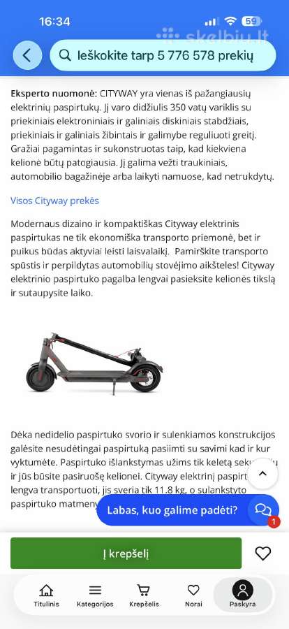 Elektrinis paspirtukas Cityway 350w naudotas - nuotraukos Nr. 5