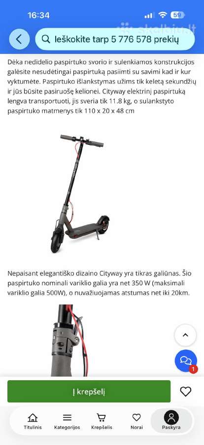Elektrinis paspirtukas Cityway 350w naudotas - nuotraukos Nr. 6
