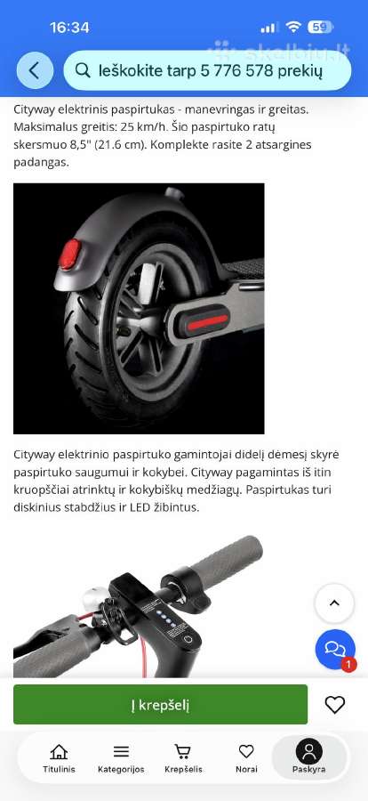 Elektrinis paspirtukas Cityway 350w naudotas - nuotraukos Nr. 7