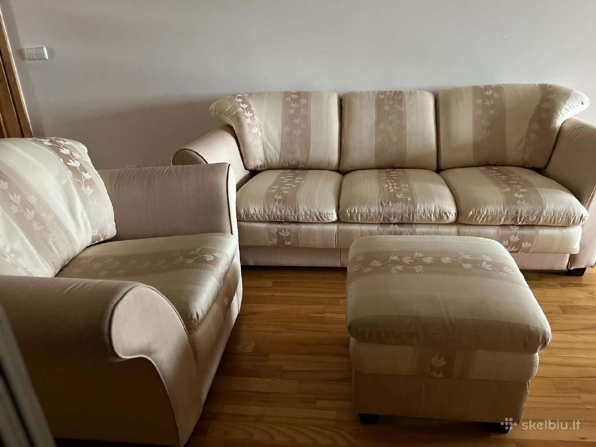 Svetainės sofa lova su pufiku ir foteliu - nuotraukos Nr. 2