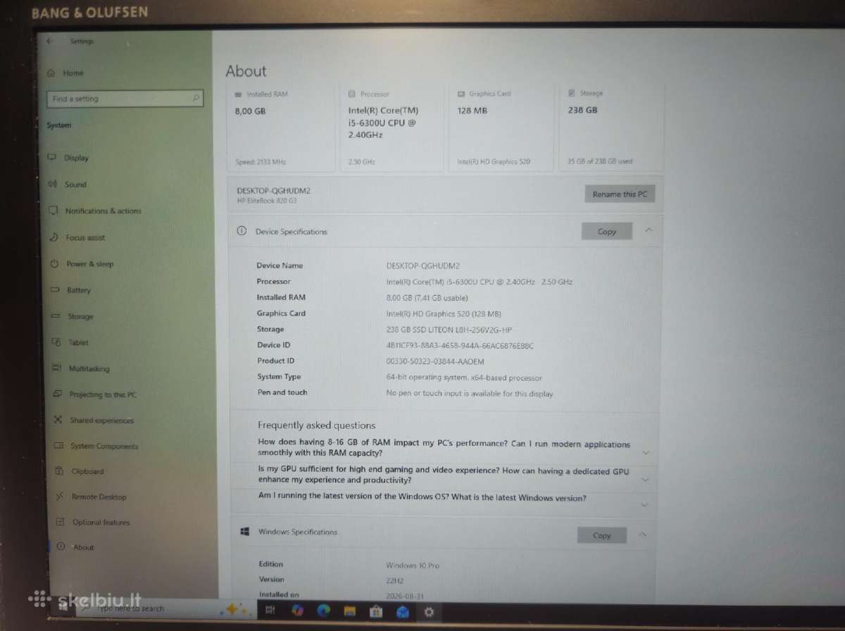 Hp Elitebook 820 G3 8gb RAM 256gb SSD - nuotraukos Nr. 3