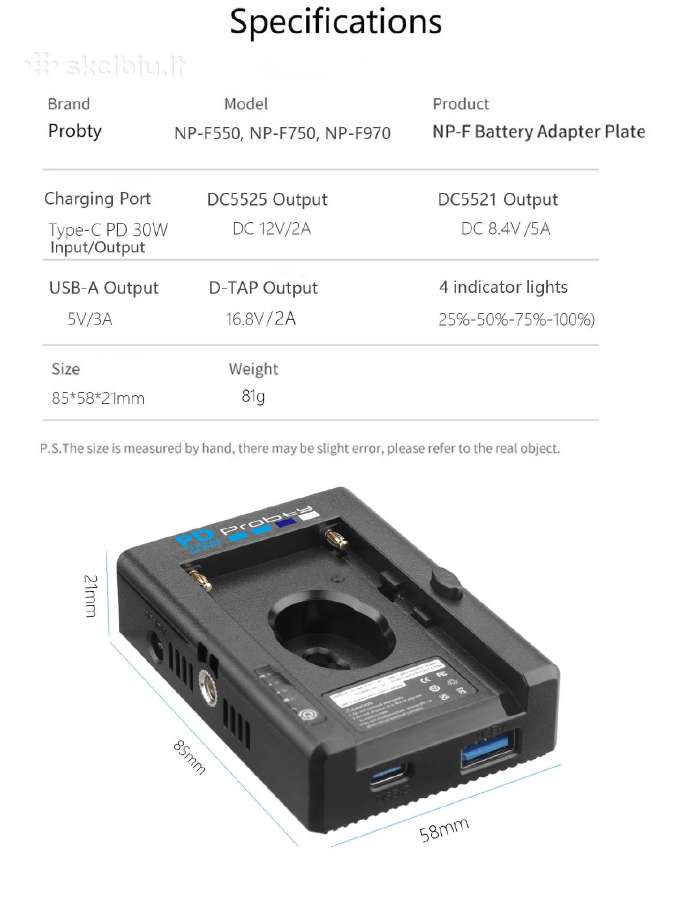 Pd30w Probty Np-f Battery adapteris - nuotraukos Nr. 3