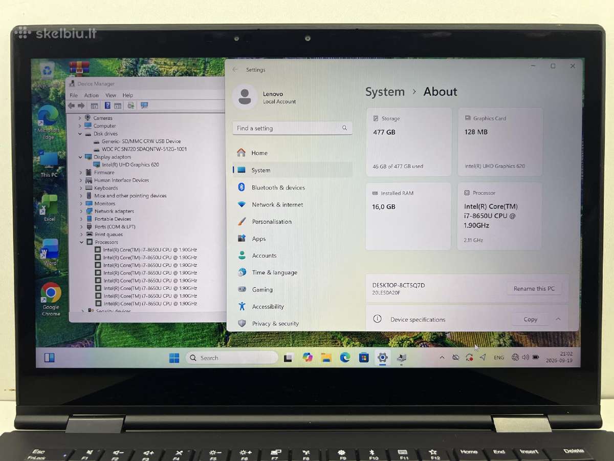 Lenovo thinkpad X1 yoga gen 3 i7/16gb/512nvme/qhd - nuotraukos Nr. 7