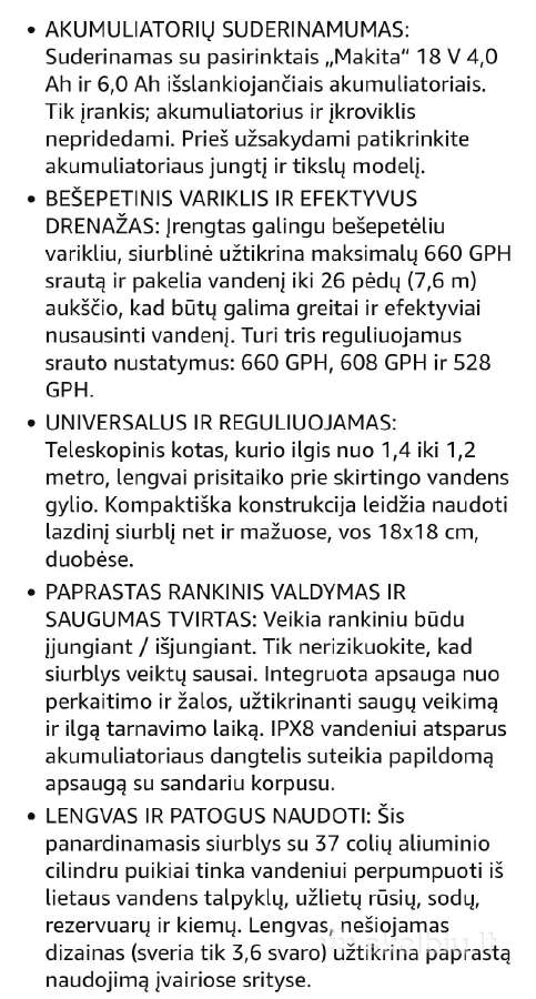 Akumuliatorinis vandens perpylimo siurblys - nuotraukos Nr. 6