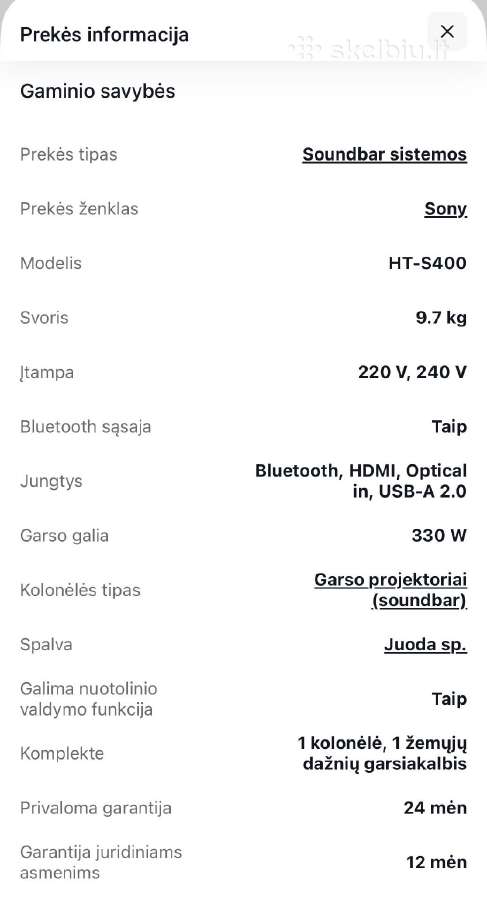 Soundbar sistema Sony Ht-s400 - nuotraukos Nr. 2