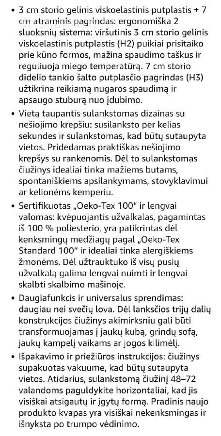 Vesgantti,3-1 sulankstomas čiužinys 70*200*10 - nuotraukos Nr. 7