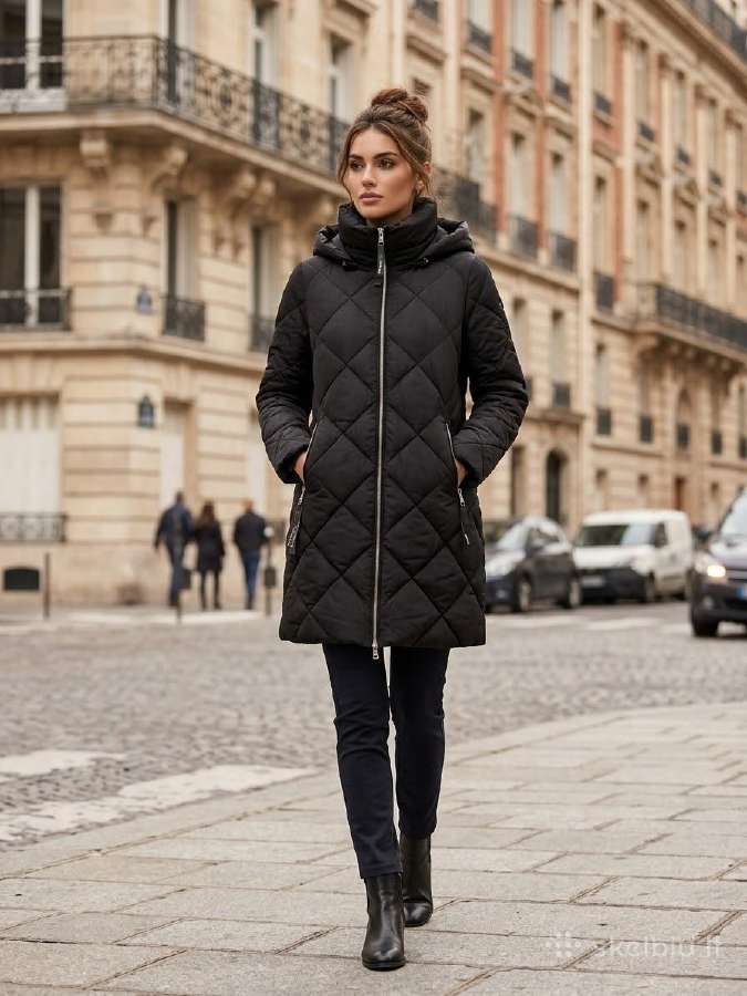 Rinascimento Italian Black Quilted Long Coat - nuotraukos Nr. 6