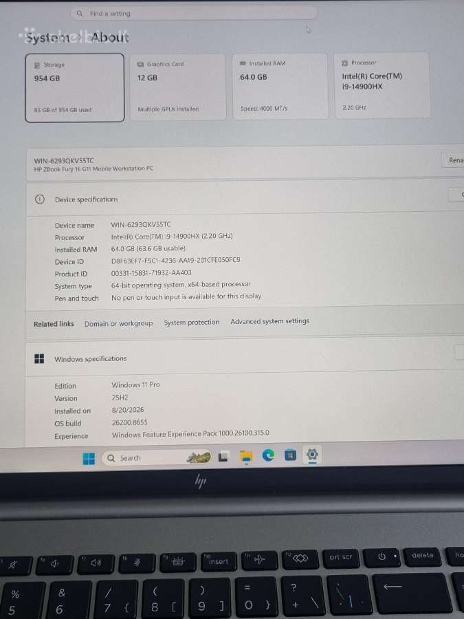 Hp Zbook Fury G11 i9 Ada 4000 - nuotraukos Nr. 13