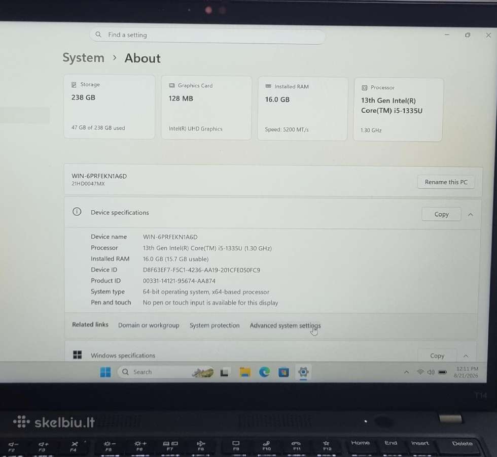 Lenovo Thinkpad T14 gen 4 - nuotraukos Nr. 12