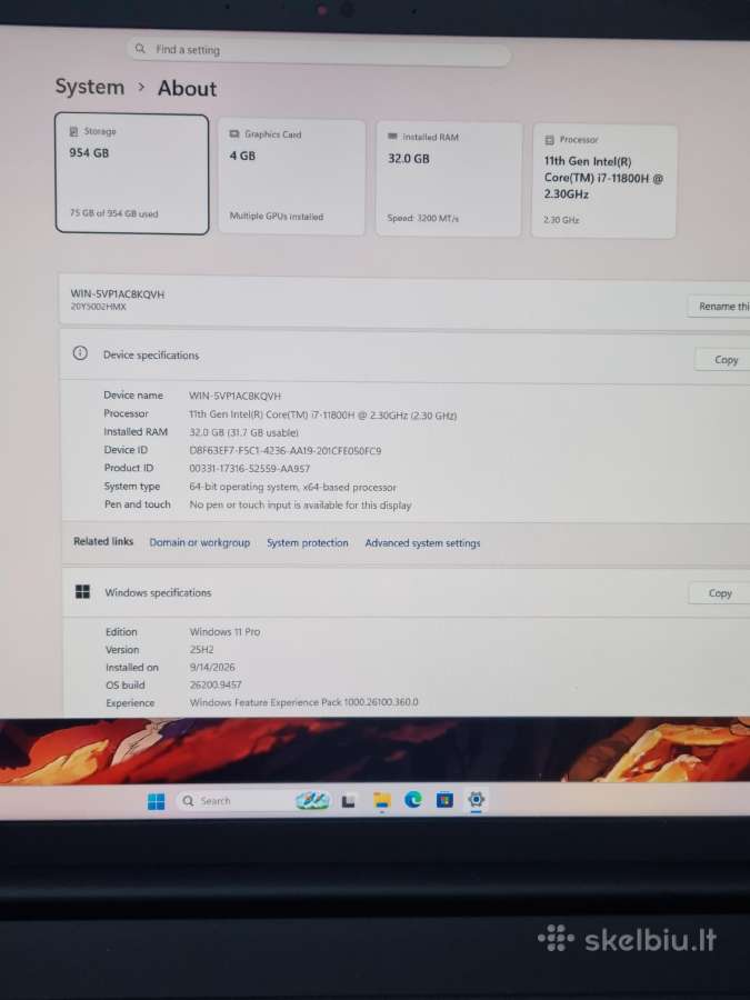 Lenovo Thinkpad X1 Extreme Gen 4 i7 32gb 1tb - nuotraukos Nr. 9