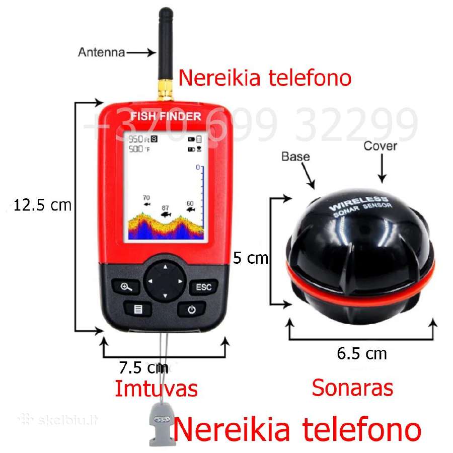 Echolotas. 2 sonarai+imtuvas. Nereikia telefono - nuotraukos Nr. 5