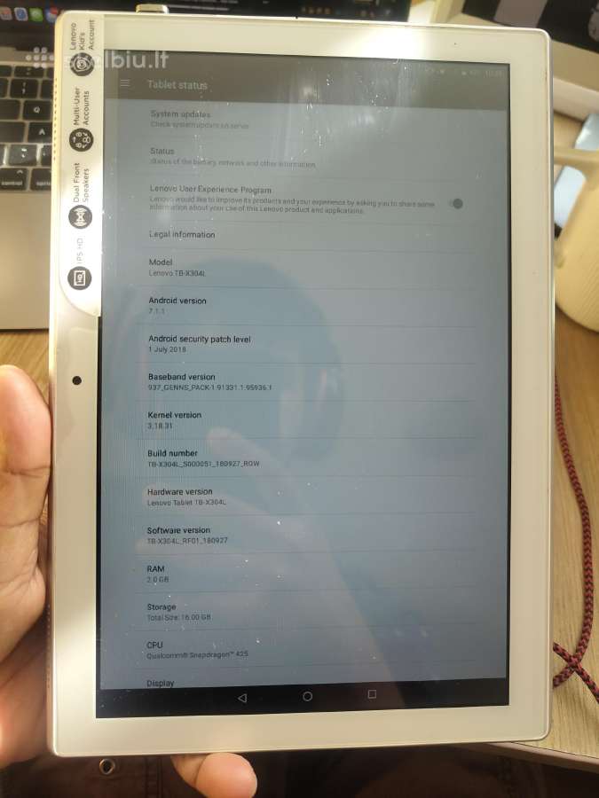 Parduodamas – Lenovo Tab4 TB-x304l 10" planšetinis - nuotraukos Nr. 6