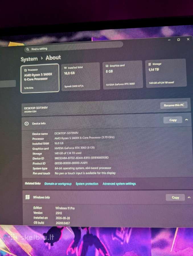 Žaidimų-mokslų Pc Ryzen 5 5600x, Rtx 3060,16gb,1tb - nuotraukos Nr. 11