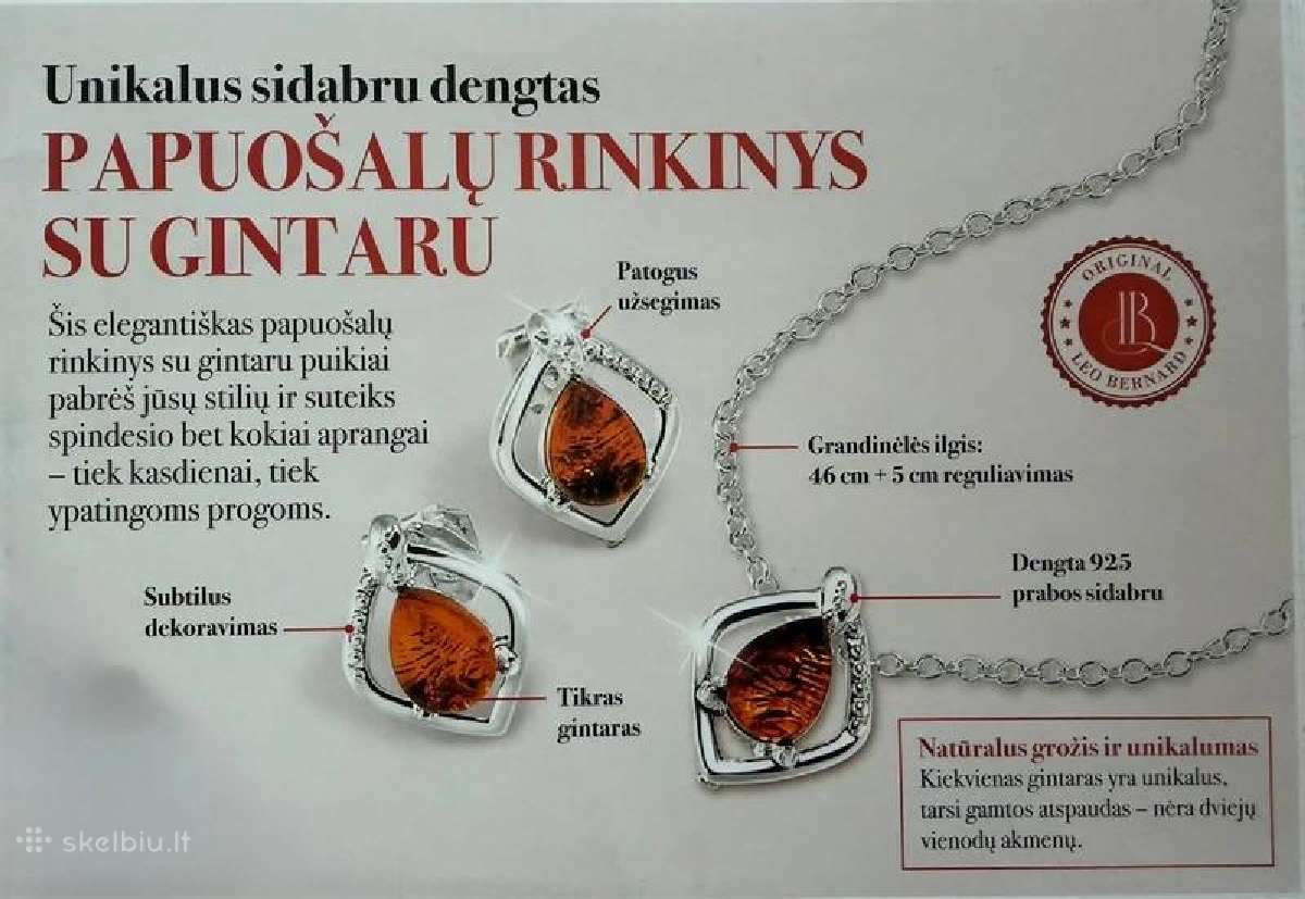 Naujas Leo Bernard papuošalų komplektas su gintaru - nuotraukos Nr. 6
