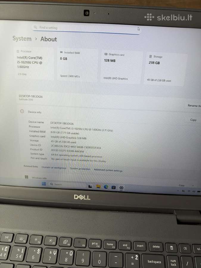 Dell latitude 3510 / i5-10210u /8/ 256 - nuotraukos Nr. 3