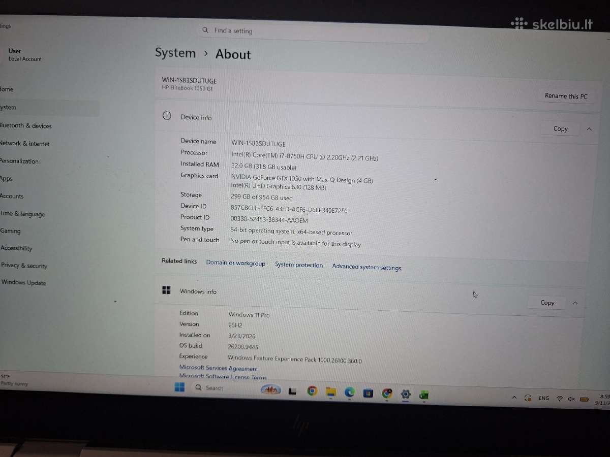 Hp Elitebook 1050 G1 Core i7 8th Gen 32/1tb - nuotraukos Nr. 3