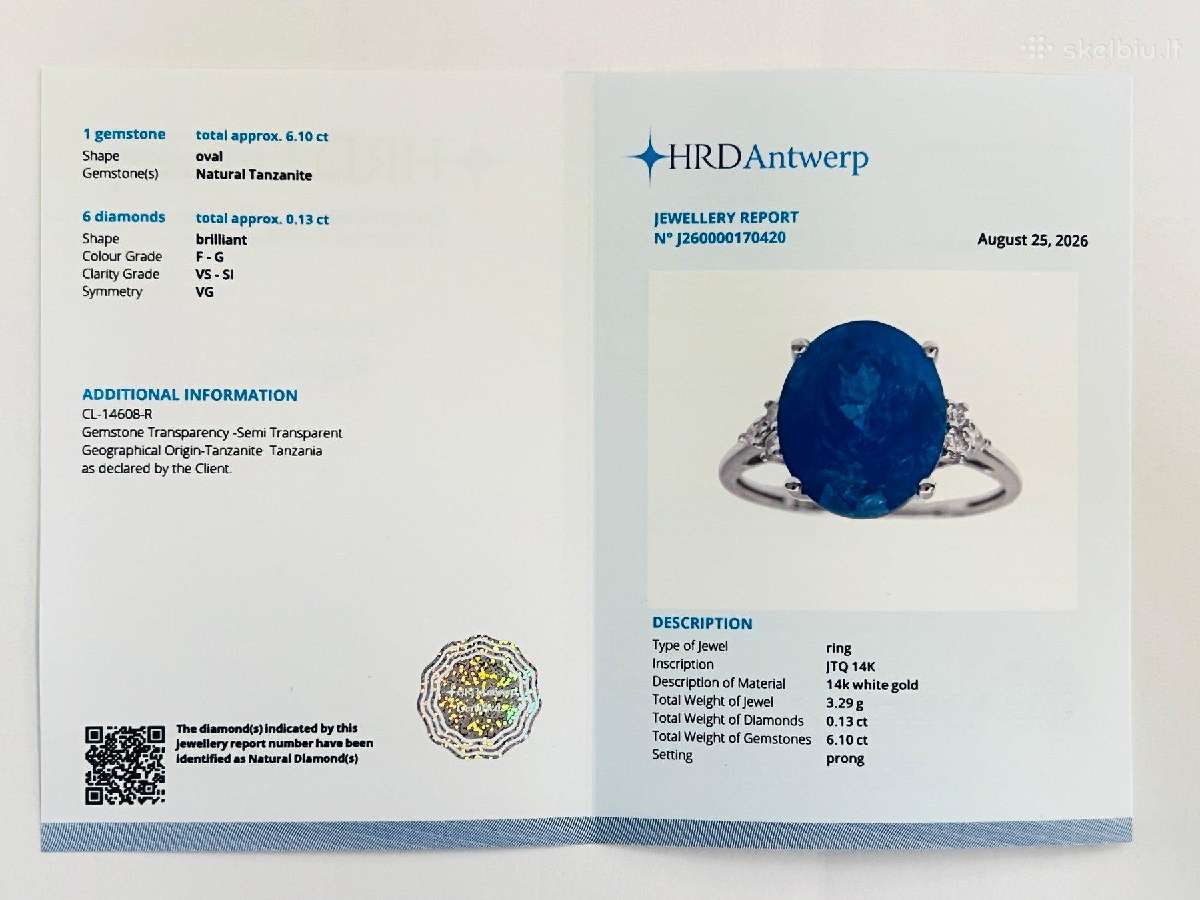 Žiedas su 6,23 ct tanzanitu ir briliantais - nuotraukos Nr. 5