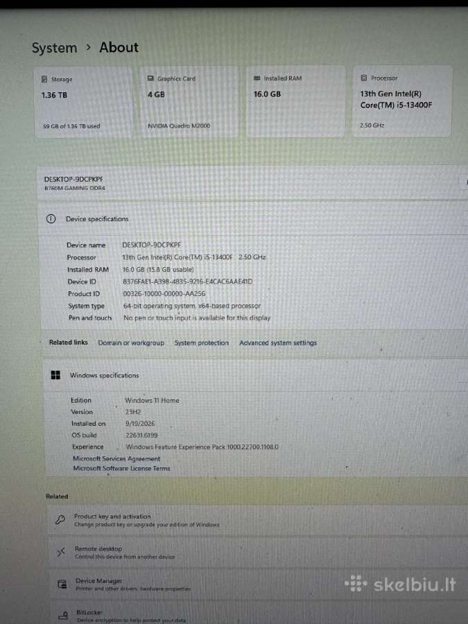 Darbui pc i5-13400f 16gb ddr4, SSD 500gb HDD 1tb - nuotraukos Nr. 5