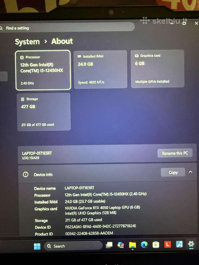 Lenovo Loq Rtx 4050 su 24gb RAM - nuotraukos Nr. 6