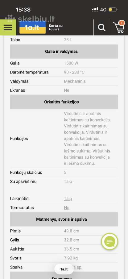Elektrinė krosnelė Standart Kr-101l-28 - nuotraukos Nr. 3