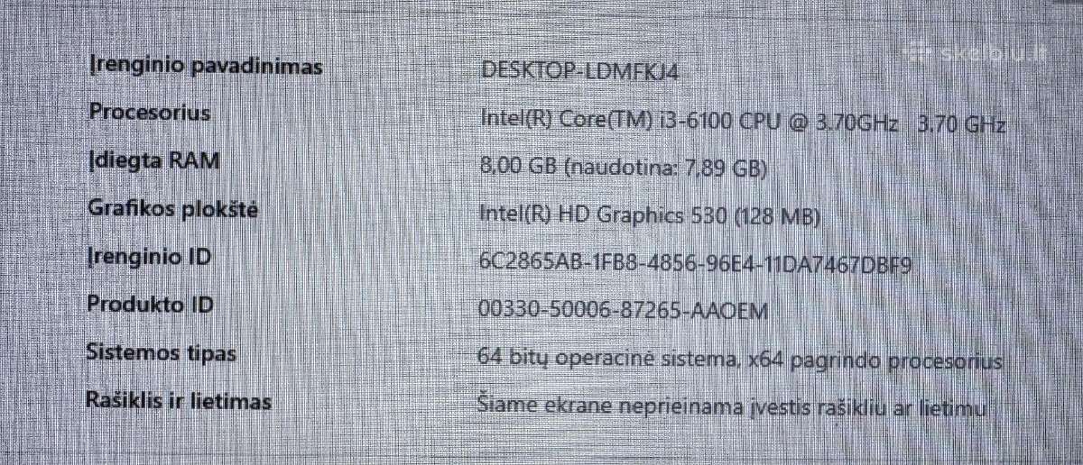 Stacionarus kompiuteris su originaliais Win10 Pro - nuotraukos Nr. 6