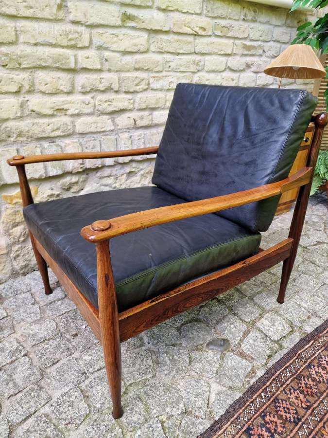 Vintažinis mid century palisandro masyvo fotelis - nuotraukos Nr. 2