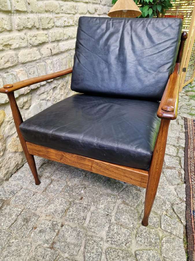 Vintažinis mid century palisandro masyvo fotelis - nuotraukos Nr. 5