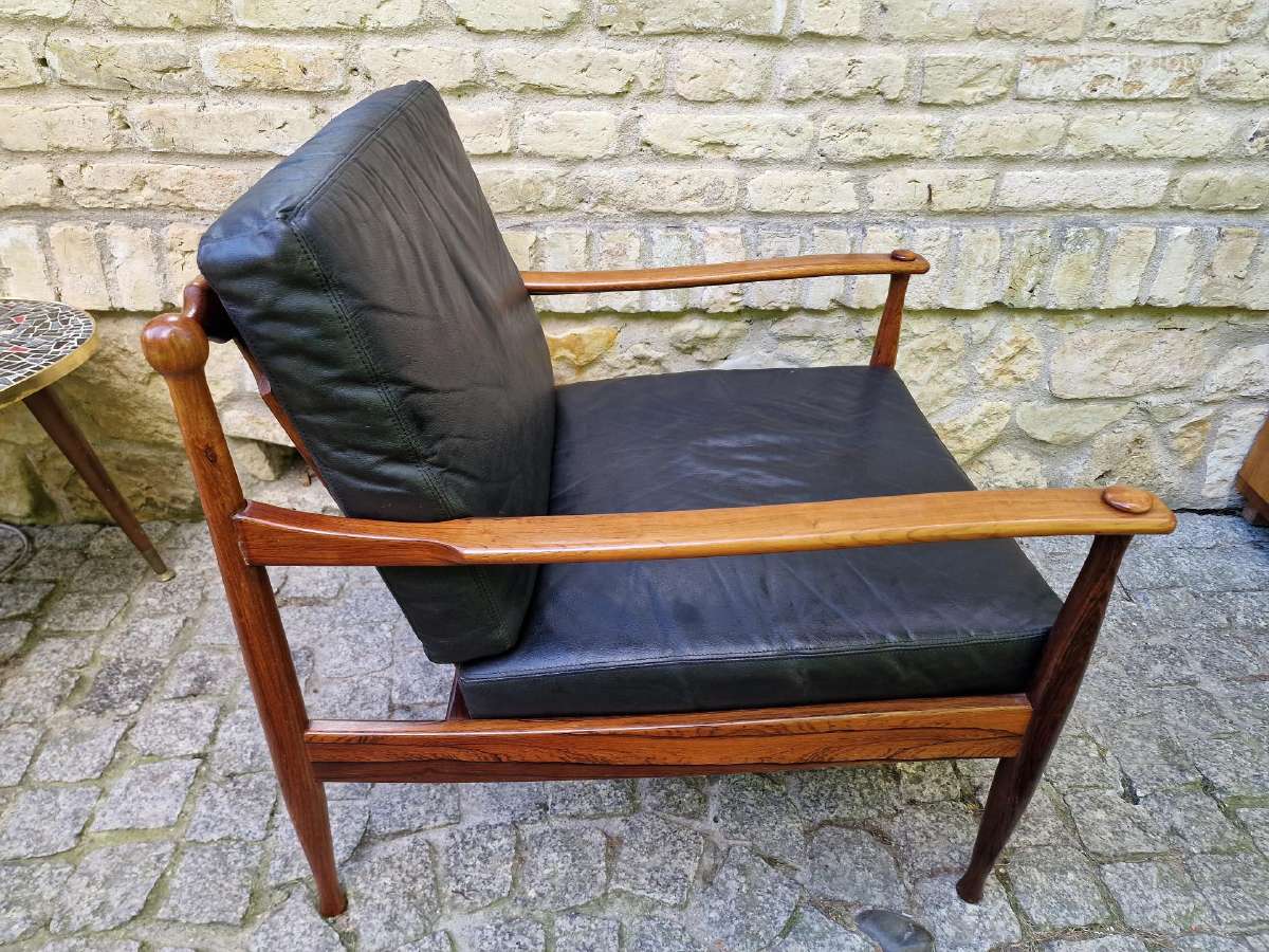 Vintažinis mid century palisandro masyvo fotelis - nuotraukos Nr. 12